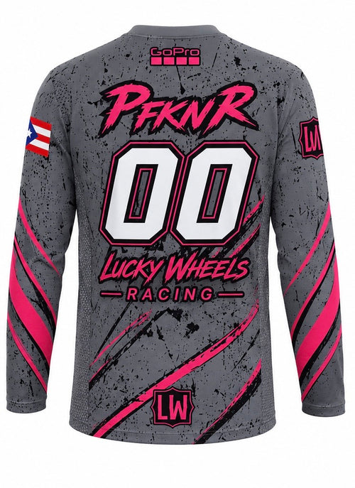 Jersey gris/rosa espalda